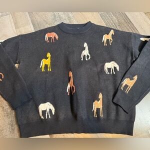 THML Horse Print Sweater Black Novelty Knit Equestrian Cozy Fall Pullover M